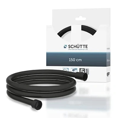 Image of Schütte 63877 Black 1.5 m Twist Protection 150 cm Length Made of Plastic Shower Head Hose with Universal Connection matt