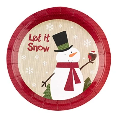 Image of Neviti Let It Snow Snowman Christmas Paper Plates, Multi Colour, Pack of 8