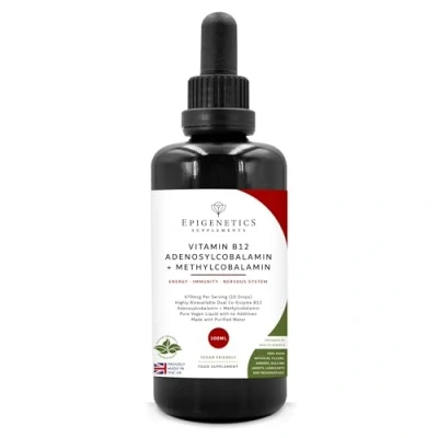 Image of Vitamin B12 100ml Adenosylcobalamin &amp; Methylcobalamin Mix Supplement 670mcg UK Made Vegan Friendly Liquid 10 Drops Daily (High Strength)