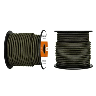 Image of Abma Cord Bungee 4mm 20M Elastic Shock 100% Stretch Rope for Tarpaulin, Trailer, Backpack, Tent Pole, Kayak Army Green