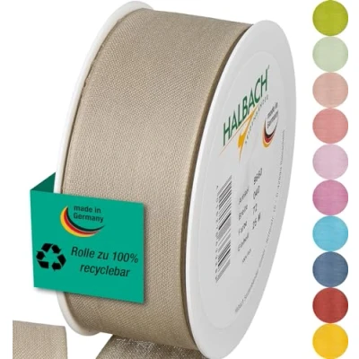 Image of Halbach Seidenbänder Gift Ribbon Width 40 mm Length 25 m Made in Germany Ribbons a Variety of Colours and Widths Perfect for Packaging Decorating, Colour: Linen