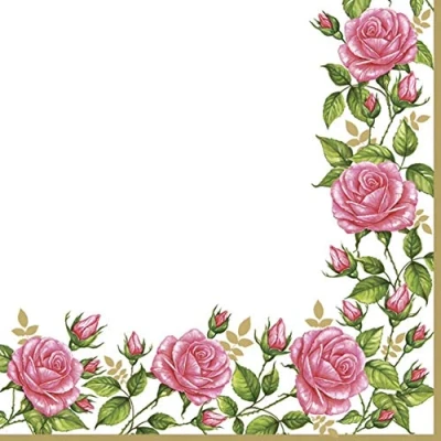 Image of 20pcs Exclusive Napkins for Decoupage Event Vintage SLOG025501 Flower Frame with Garden Roses
