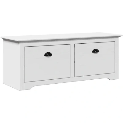 Image of vidaXL BODO White Hallway Bench 114x40x45 cm Pinewood Storage Cabinet with Drawers for Entryway, Living Room