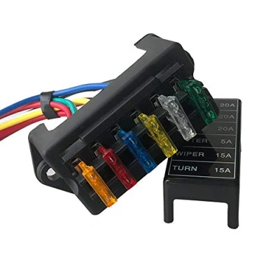 Image of QitinDasen Premium 6 Way Car Blade Fuse Block Box, 2 Input Output Standard Holder, with Wire and 10Pcs Free Fuse, for Boat Marine Trike (12V / 24V 32V 48V)