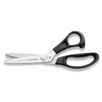 Image of 3 Claveles Zig Zag Scissors, 9&quot;, Stainless Steel, Nylon Handle, Black, 23 cm (9&quot;)