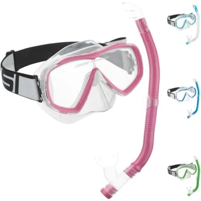 Image of Cressi Crg1B Unisex Child C/Set Estrella Vip Jr Clear/Lime JUnisexor Snorkeling/Diving Combo Set Transparent/Pink,