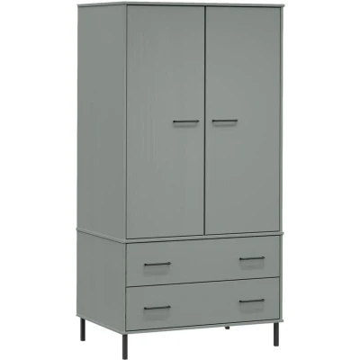 Image of vidaXL Wardrobe with Metal Legs Grey 90x55x172.5 cm Solid Wood OSLO