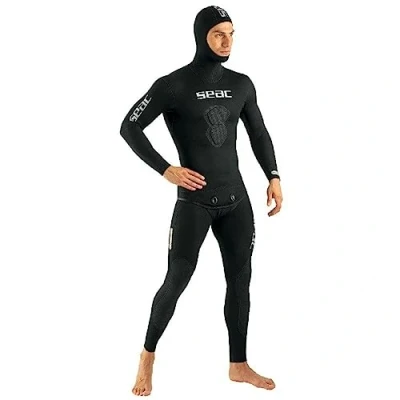 Image of SEAC Men&#039;s Black Shark, Two Pieces 5 mm Open Cell Neoprene Wetsuit for Spearfishing and Diving Activities, L