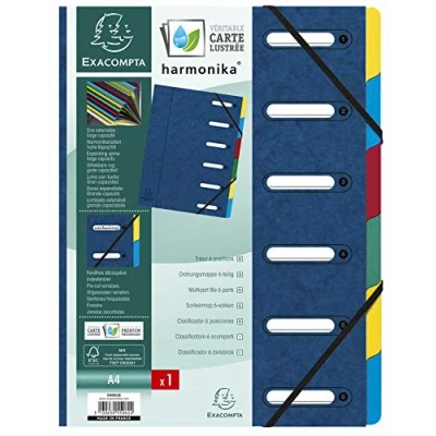 Image of Exacompta Ref 55062E Harmonika Multipart File 24.5 x 32cm in Size, Suitable for A4 Documents, 6 Multi Coloured Tabbed Sections, Premium Pressboard Cover Blue