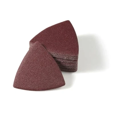 Image of LEONTOOL 30 Pcs 3 1/8 Inch (80mm) Triangular Hook &amp; Loop Oscillating Multitool Sanding Pads Triangle 80 Grit No Hole Sandpaper Detail Sander for Wood Metal Polishing