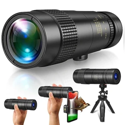 Image of Home Safety Zoom Monocular for Adults, 10 30x40 Telescope with FMC &amp; Bak4 Prism, Pocket Compact Smart Phone Adapter Tripod Bird Watching Traveling Camping