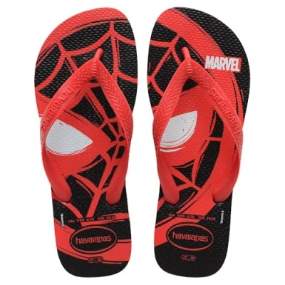 Image of Havaianas Top Marvel Logomania (Mini Me), Black/Red Ruby, 2/2.5