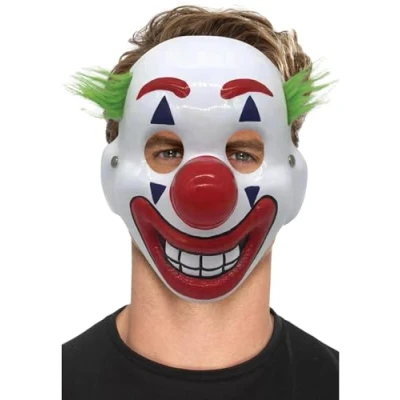 Image of Smiffys Clown Mask, PVC, with Hair &amp; Elastic Strap, Halloween Cirque Sinister Fancy Dress, Dress Up Masks
