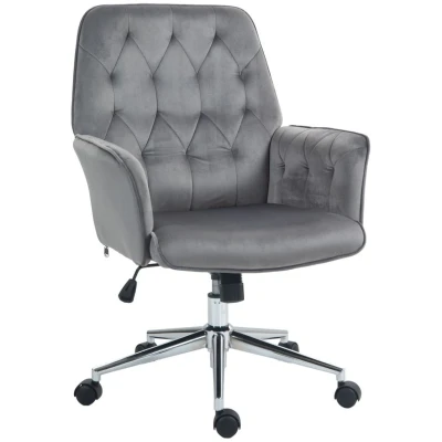 Image of Vinsetto Swivel Computer Chair with Arm Modern Style Tufted Home Office Bedroom Dark Grey