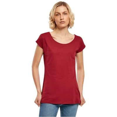 Image of Build Your Brand Women&#039;s Ladies Wide Neck tee T Shirt, Burgundy, XL