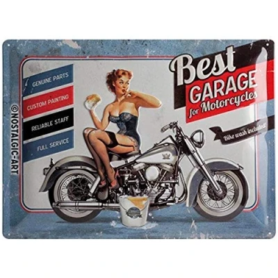 Image of Nostalgic Art Retro Tin Sign Best Garage Blue Gift idea for motorcycle fans, Metal Plaque, 30 x 40 cm