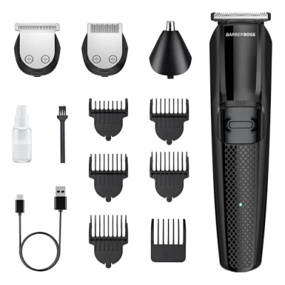 Image of BarberBoss Beard Trimmer Men, Hair Clippers All in One Mens Grooming Kits, Cordless for Men Haircut, Face Grooming, Nose QR 6055