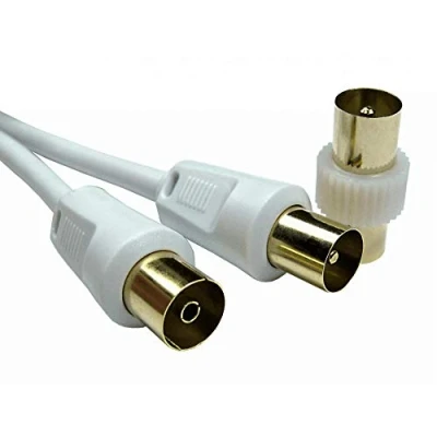 Image of Comms2Go TV Aerial Fly Lead with Male Adapter Coupler Coaxial Cable to Female Antenna AV Coax Extension GOLD Plated Connectors (0.5M Female, White)