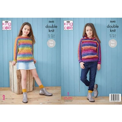 Image of King Cole 5645 Knitting Pattern Childrens Easy Knit Hoodie and Sweater in Bramble DK