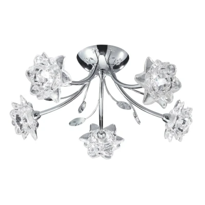 Image of Bellis 5 Light Semi Flush Multi Arm Flower Design Ceiling Chrome and Glass, G9