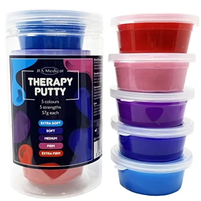 Image of JFA Medical Therapy Exercise Putty 5 Strengths Alternative Colours Extra Soft, Medium, Firm, Firm 57g Tubs