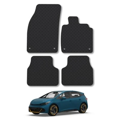 Image of Car Mats Compatible with Cupra Born (2021 ) Tailored Fit Black Carpet Floor Set Accessory Custom 4 Pieces Anti Slip Backing &amp; Binding Trim Edge
