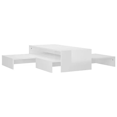 Image of vidaXL High Gloss White Nesting Coffee Table Set, Engineered Wood Accent Tables, Space Saving Design, Hidden Storage Solution, Modern Style Sturdy Construction