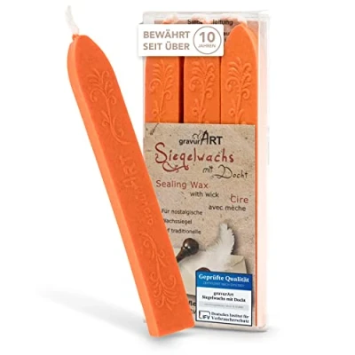 Image of gravurART Sealing Wax Orange Personal Letters Seal with Stamp for 3 Sticks of Wick