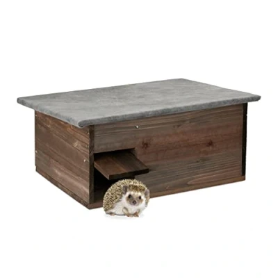Image of Relaxdays Hedgehog House, 80% wood 20% fleece, Brown, 20 x 45.5 33 cm