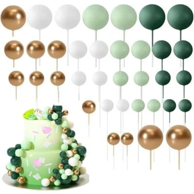 Image of 36PCS Ball Cake Toppers, Mini Balloon Decorations Foam Picks Shaped Cupcake Toppers DIY Insert for Wedding Birthday Party