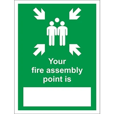 Image of Your Fire Assembly point is emergency evacuation Safety sign Self adhesive sticker 300mm x 200mm