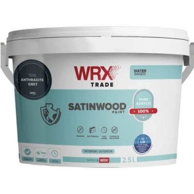 Image of WRX Trade Satinwood Paint For Wood Quick Dry Pure Acrylic Water Based (2.5L, Anthracite Grey 7016)