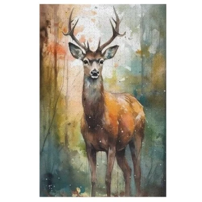 Image of Deer Puzzles 1000 Pieces Jigsaw For Teens And Adults Wooden Puzzle Family Activity Educational Games （78x53cm）