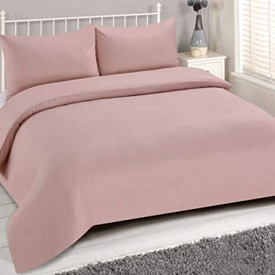 Image of Brentfords Plain Dye Duvet Cover with Pillowcase Soft Microfibre Bedding Linen Set, Blush Pink Double