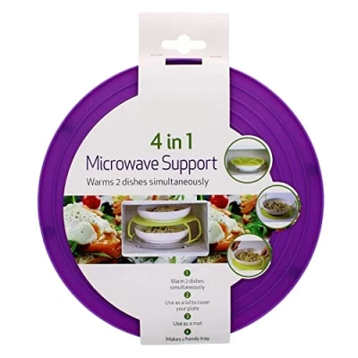 Image of 4 in 1 Microwave Food Plate Stand Lid Support Stacker Tray Heat Warm/Hot Plastic (Purple)