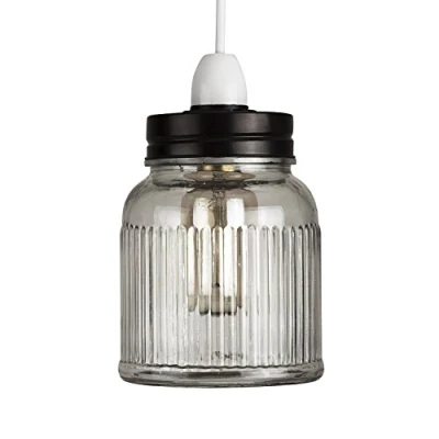 Image of MiniSun Retro Style Clear Glass Ribbed Pattern Design Jar Ceiling Pendant Light Shade