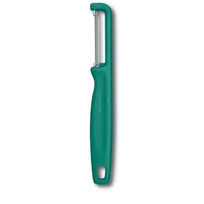Image of Victorinox Peeler Iota, for Vegetables, Fruits, Serrated Edge, Double Edged, Extra Sharp, Swiss Made, Green