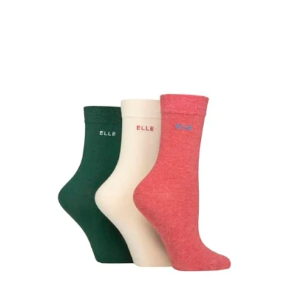 Image of Elle Women&#039;s Soft Cotton Socks Plain, Striped and Patterned with Hand Linked Toes Multipack of 3 Pairs Size 4 8 (UK, Numeric, 4, 8, Regular, Cinnamon Plain)