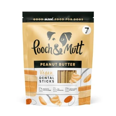Image of Pooch &amp; Mutt Training Dog Dental Sticks, Peanut Butter Flavour Chew, 1 pack of 7 sticks