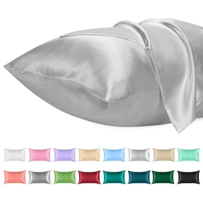 Image of Lirex 2 Pack Satin Pillow Cases, Soft Solid Color Microfiber Pillowcase, Envelope Closure Wrinkle Free Fade Resistant Breathable (Light Gray, 50x75cm)