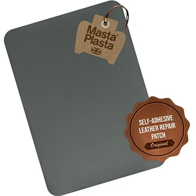 Image of MastaPlasta Original Self Adhesive Leather Repair Patch Grey 28 x 20 cm (11&quot; 8&quot;). Instant Upholstery Quality Scratch &amp; Tear for Sofas, Car Interiors, Bags, Vinyl More