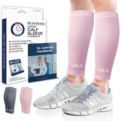 Image of Dr. Arthritis Medical Calf Support &amp; Leg Compression Sleeve, Doctor Developed Shin Splints for Varicose Veins Discomfort, Sleeve Men Women, (Medium, Pink, 1 Pair)
