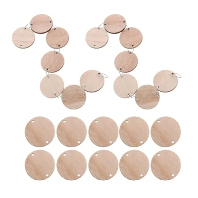Image of WINOMO 50pcs Round Wooden Slices with 50 Iron Loops Set for Birthday Reminder Hanging Plaque Board DIY Calendar Accessories Home Decoration (Wood Grain)