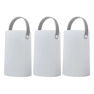 Image of Set of 3 MiniSun Contemporary IP44 Rated Outdoor Garden White Cylinder Lantern Table Lamps with an Integrated Rechargeable RGB Colour Changing LED