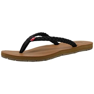 Image of Flojos Women Harper Flip Flops, Black/Tan, 5 UK
