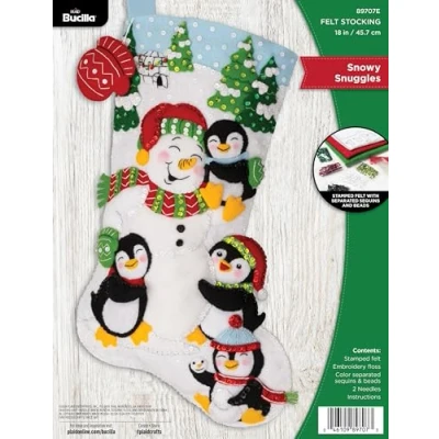 Image of Bucilla, Snowy Snuggles, Felt Applique 18&quot; Stocking Making Kit, Perfect for Holiday DIY Arts and Crafts, 89707E