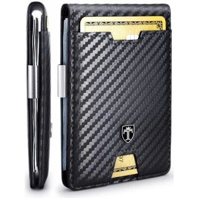 Image of TRAVANDO Wallet Mens with Money Clip Bogota RFID Blocking Slim Credit Card Holder Mini Bifold for Men Gift Box (Carbon)