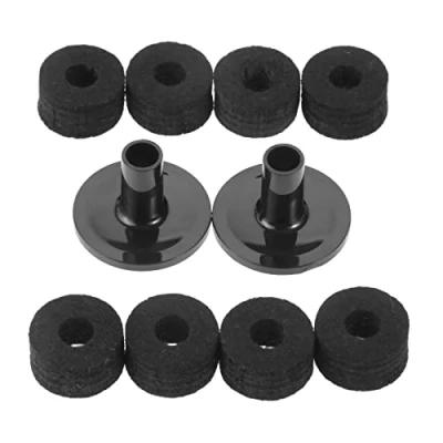 Image of BYUTFA Black Gray Drum Set Replacement Parts 15mm Thick Felt Washers and Plastic Long Flanged Cymbal Sleeves Pack of 10