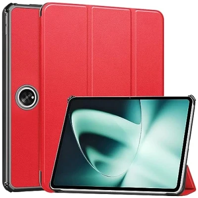 Image of Cover for One Plus Pad Case,Slim Tri fold Stand Hard Back Shell， Function/Fashionable minimalist/Anti drop Tablet Case Auto Wake/Sleep (Red)