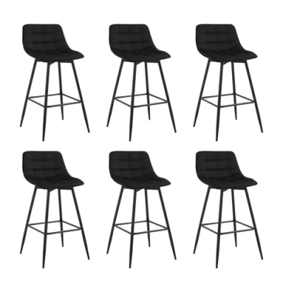 Image of WOLTU Bar Stools Set of 6 PCS Soft Velvet Seat Chairs Breakfast Kitchen Counter Metal Legs Barstools Black High with Backrests &amp; Footrests